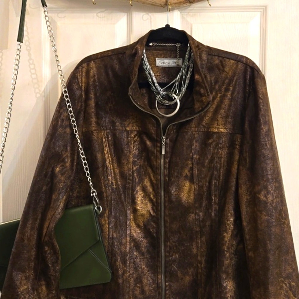 Birch Hill-jacket,coat,gun metal hardware,faux suede,brown,Size XXL